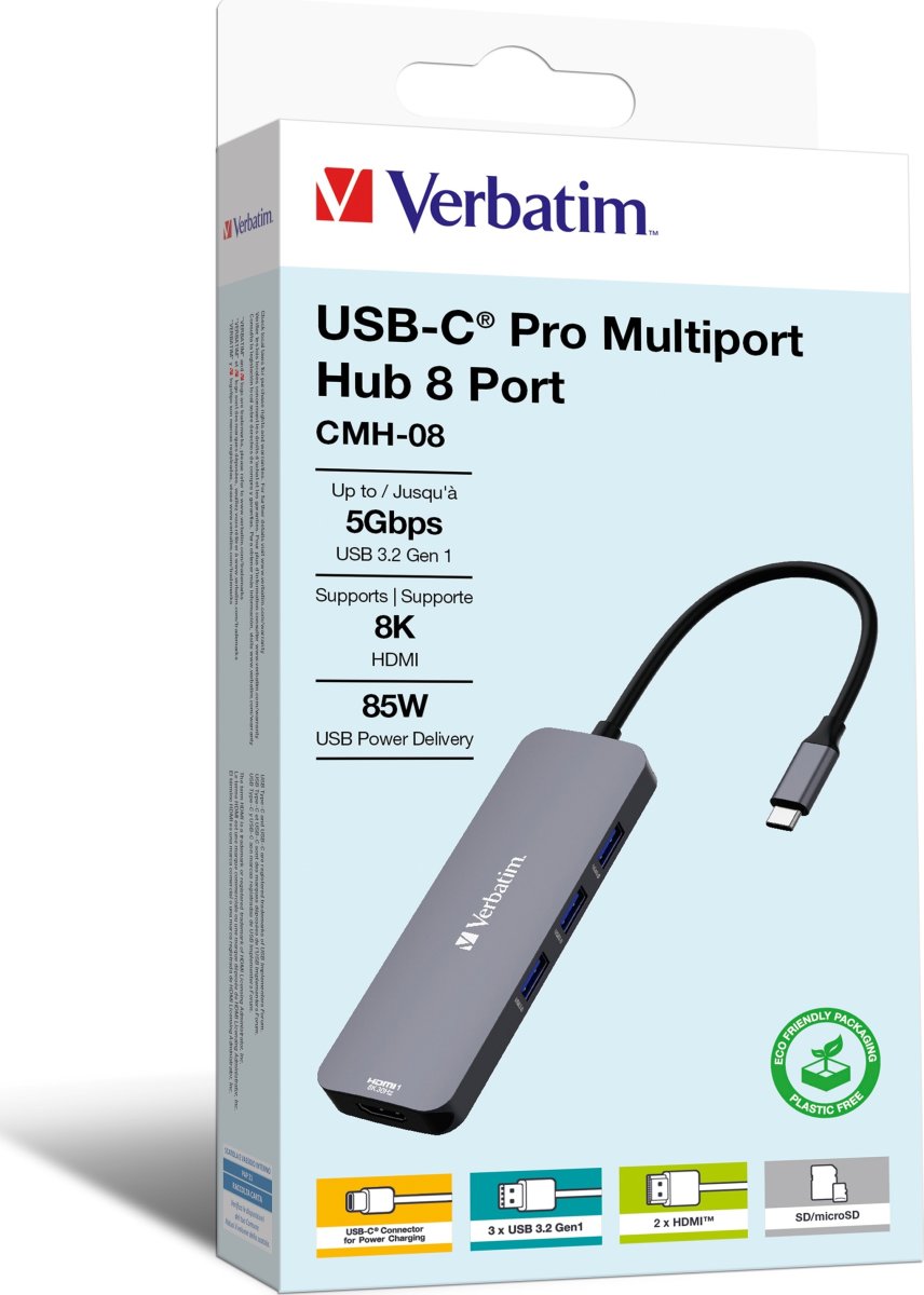 Verbatim CMH-08 Multiport Pro USB-C Hub, 8 portar