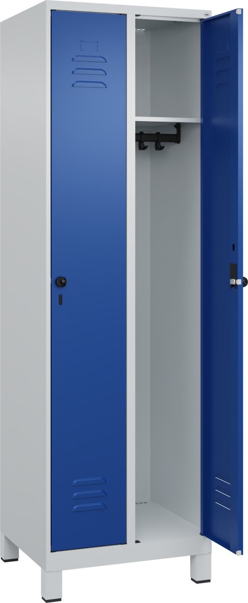 CP Classic klädskåp 2x1 fack, Ben, Grå/blå