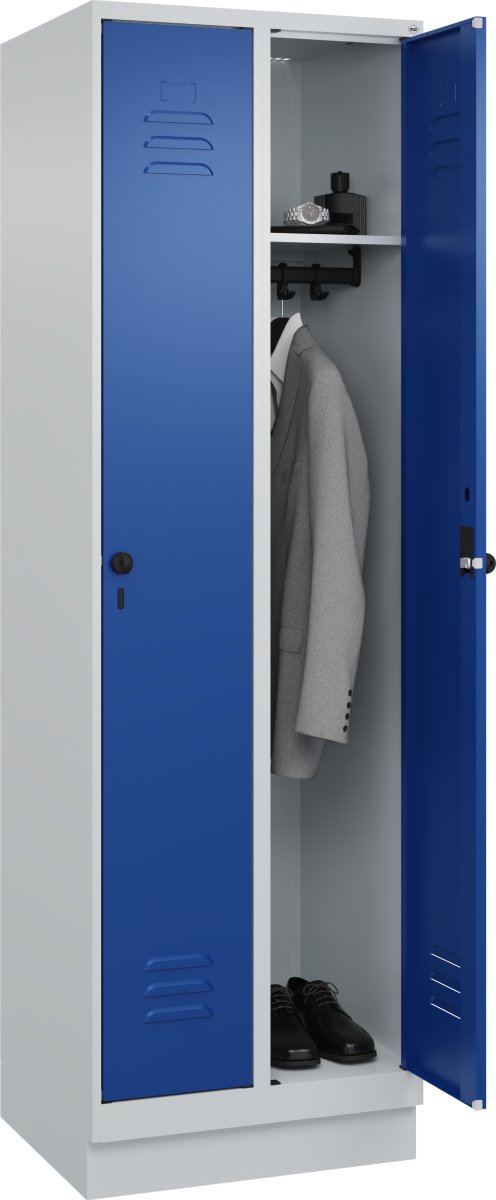 CP Classic klädskåp 2x1 fack, Sockel, Grå/blå