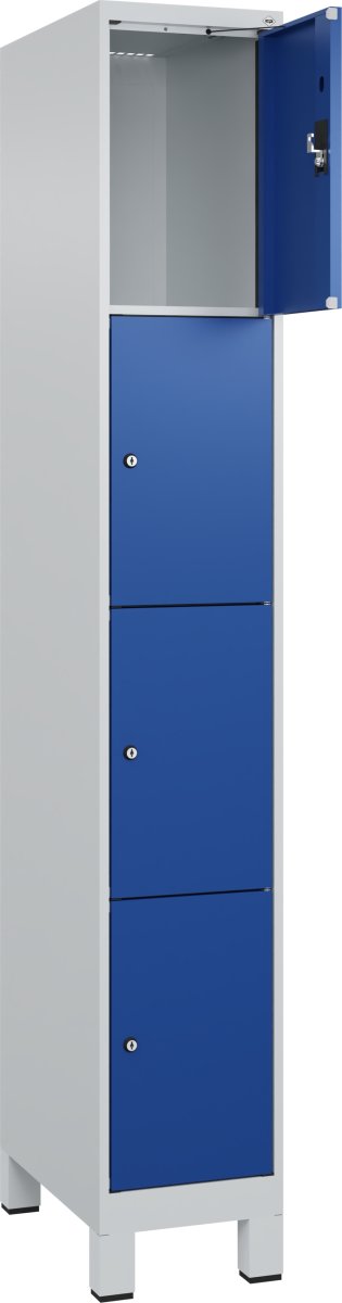 CP Klädskåp, 1x4 fack, Ben, Cylinderlås, Grå/blå
