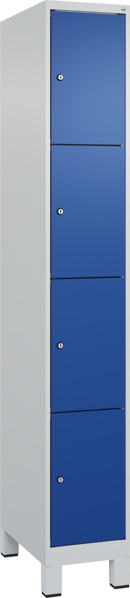 CP Klädskåp, 1x4 fack, Ben, Cylinderlås, Grå/blå