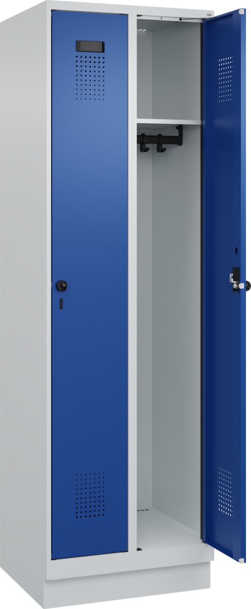 CP Klädskåp, 2x1 fack, Sockel, Hänglås, Grå/blå