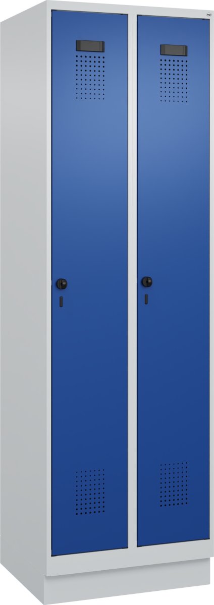 CP Klädskåp, 2x1 fack, Sockel, Hänglås, Grå/blå