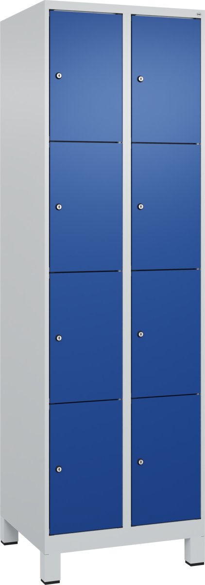 CP Klädskåp, 2x4 fack, Ben, Cylinderlås, Grå/blå