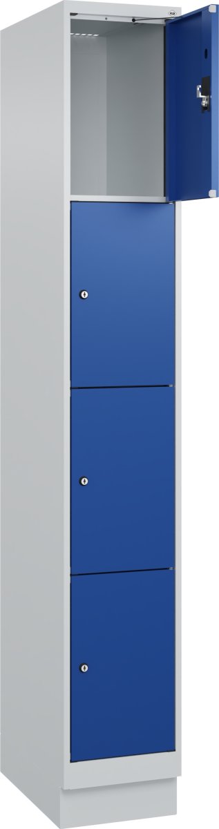 CP Klädskåp, 1x4 fack, Sockel, Cylinderlås, Gråblå