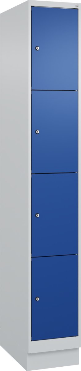 CP Klädskåp, 1x4 fack, Sockel, Cylinderlås, Gråblå