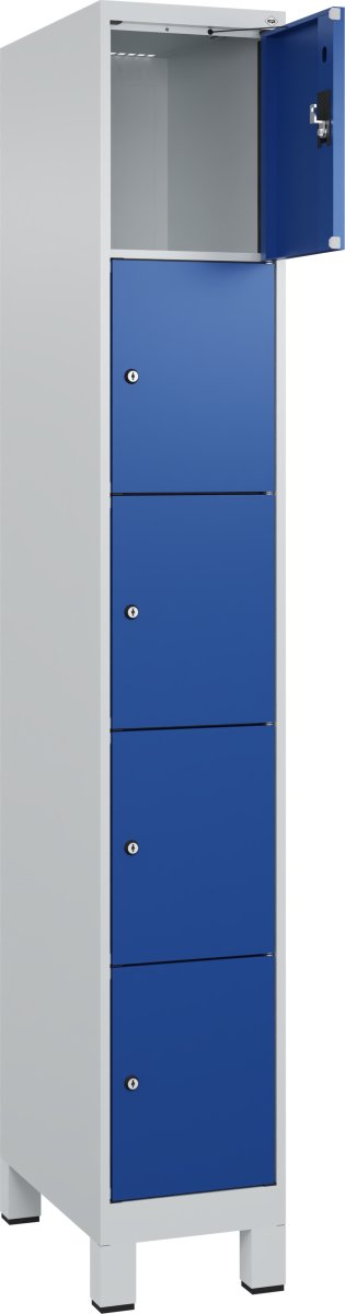 CP Klädskåp, 1x5 fack, Ben, Cylinderlås, Grå/blå