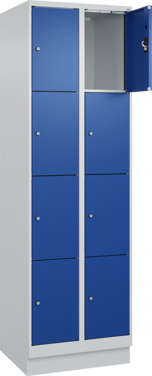 CP Klädskåp, 2x4 fack, Sockel Cylinderlås, Grå/blå