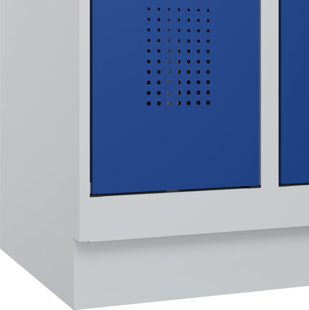 CP Klädskåp, 3x5 fack,Sockel, Cylinderlås, Grå/blå