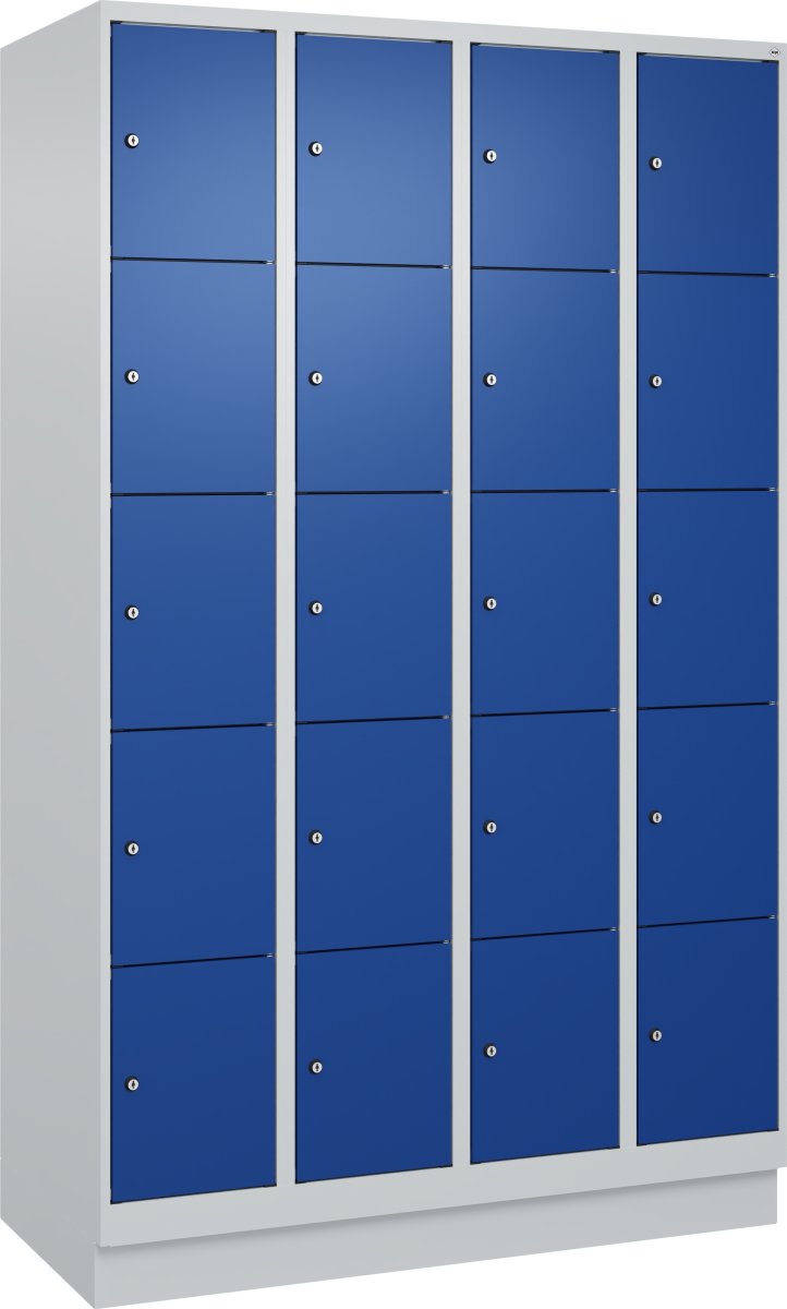 CP Klädskåp, 4x5 fack,Sockel, Cylinderlås, Grå/blå