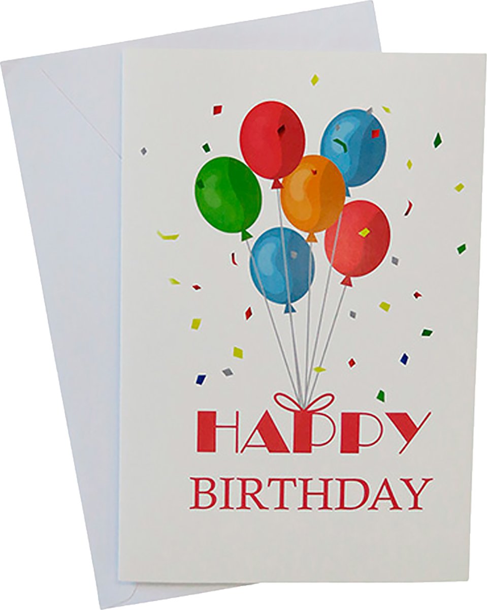 Kort + kuvert, Ballonger/Happy Birthday, 11x17 cm