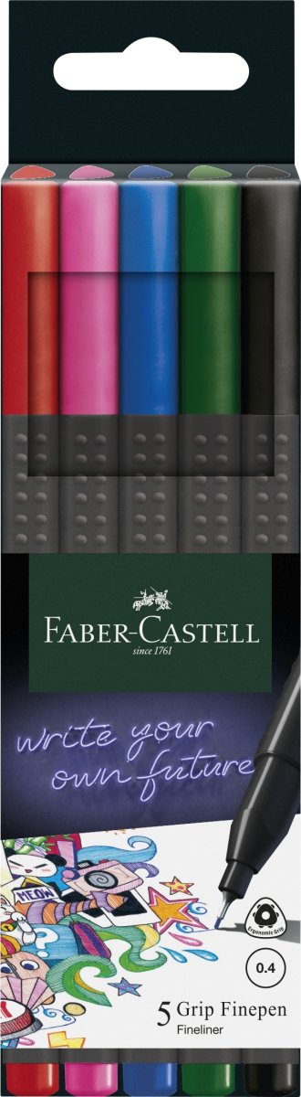 Faber-Castell Grip Fineliner, 5 färger