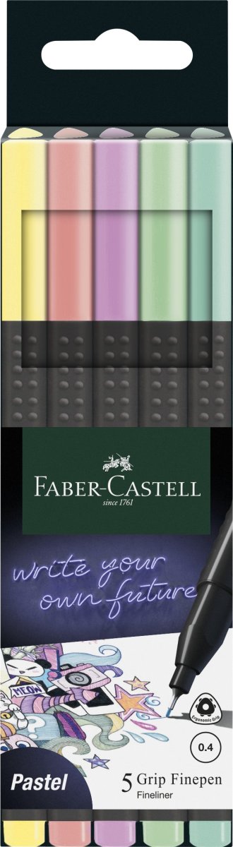 Faber-Castell Grip Fineliner, 5 pastellfärger