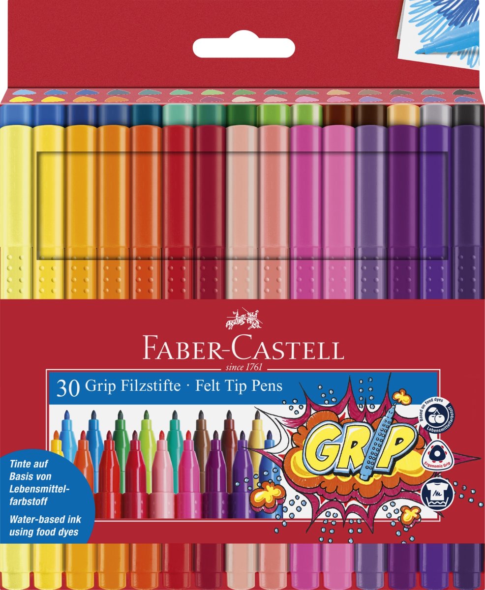 Faber-Castell Grip Tuschpennor, 30 färger