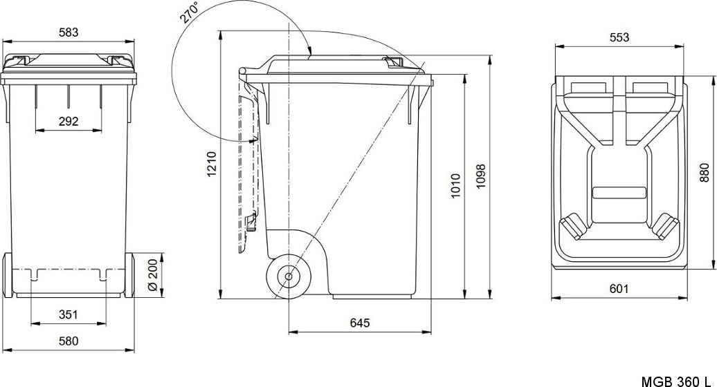 Weber Avfallsbehållare 360 liter, Grå