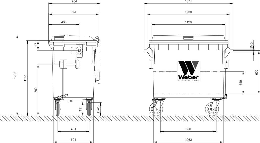 Weber Avfallsbehållare 660 liter, Grå