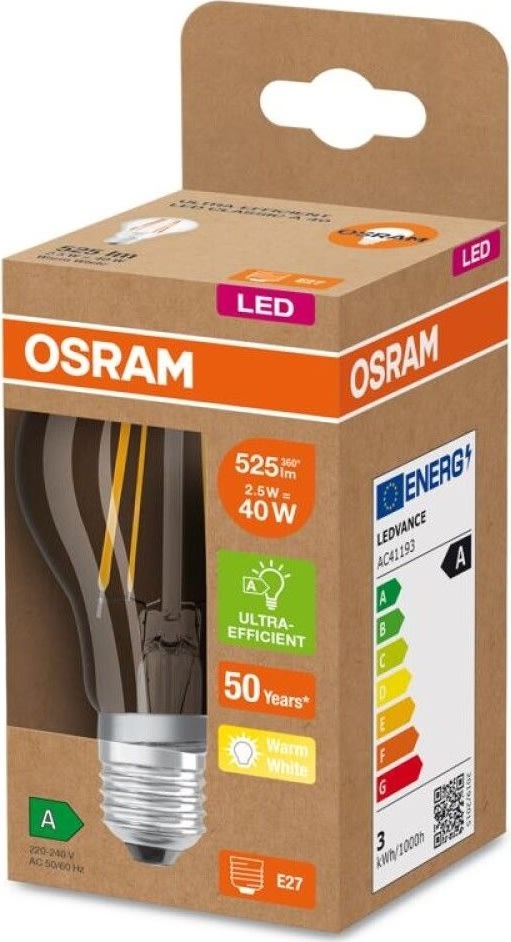 Osram LED Standard glödlampa klar E27, 2,2W=40W