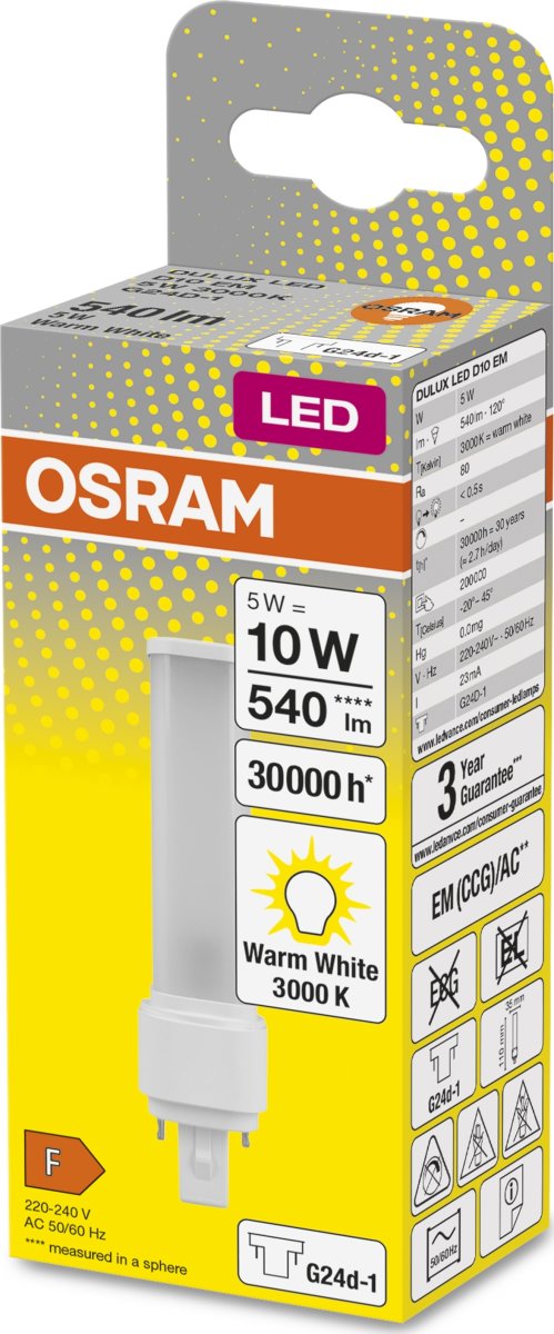 Osram Dulux D kompakt lysrörslampa 5W/830, G24d