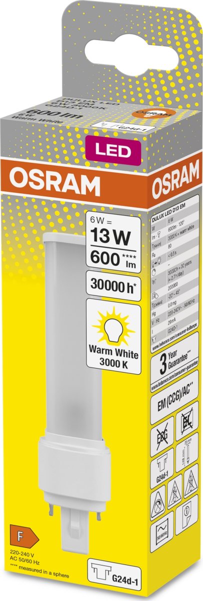 Osram Dulux D kompakt lysrör 6W/830, G24d