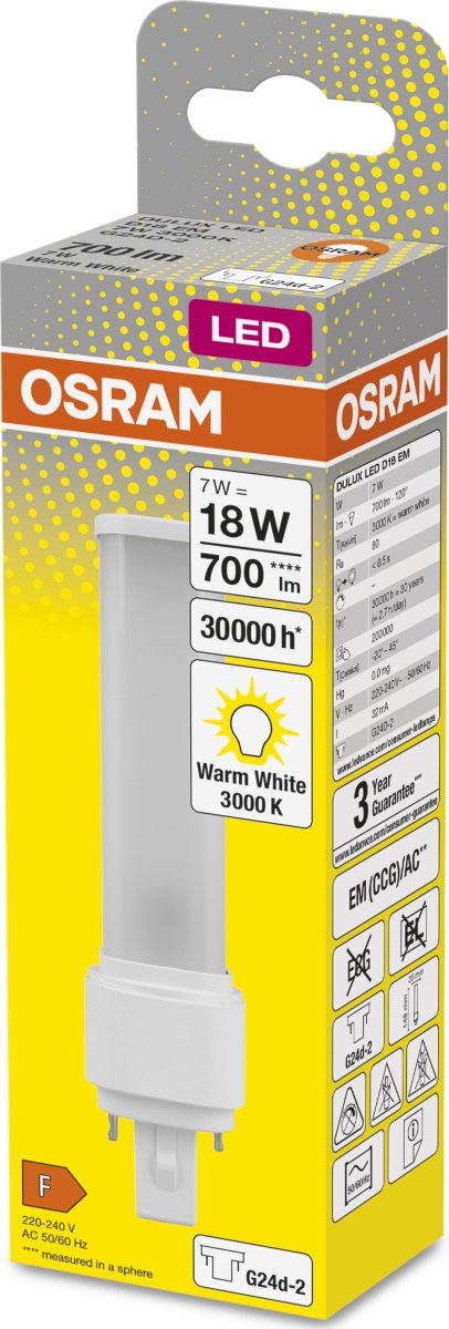 Osram Dulux D kompakt lysrör 7W/830, G24d