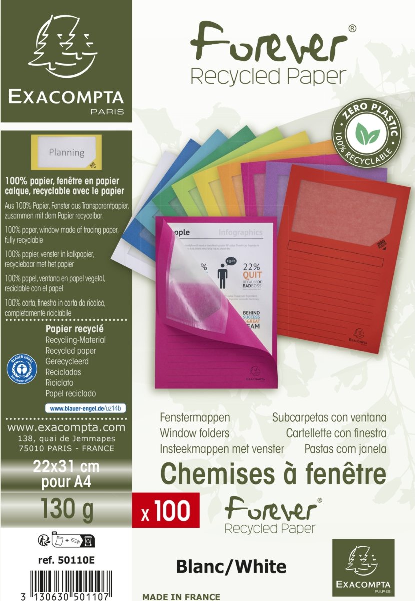 Exacompta Forever Fönstermapp, 100 st, vit