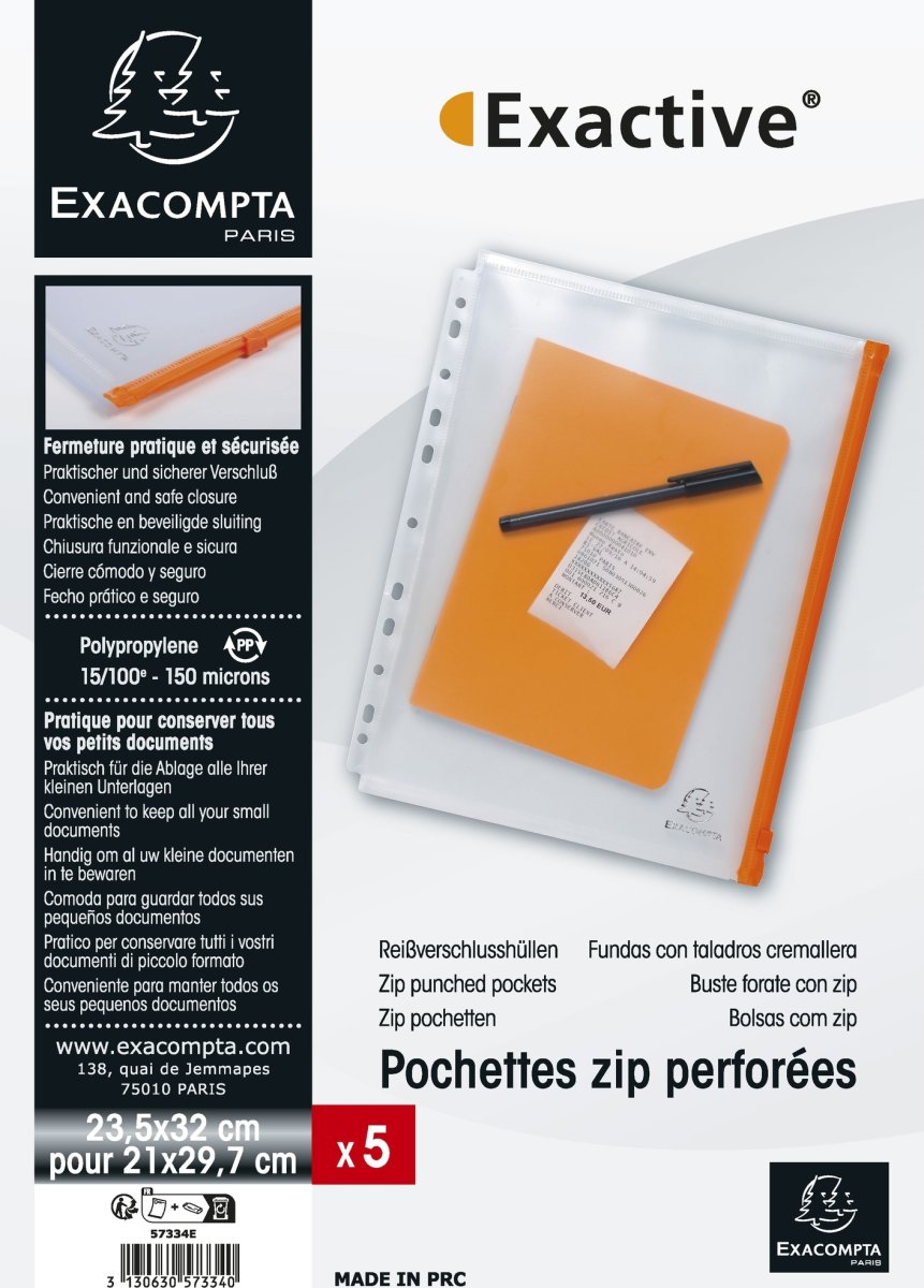 Exacompta Exactive Fickor med dragkedja, A4, 5 st.