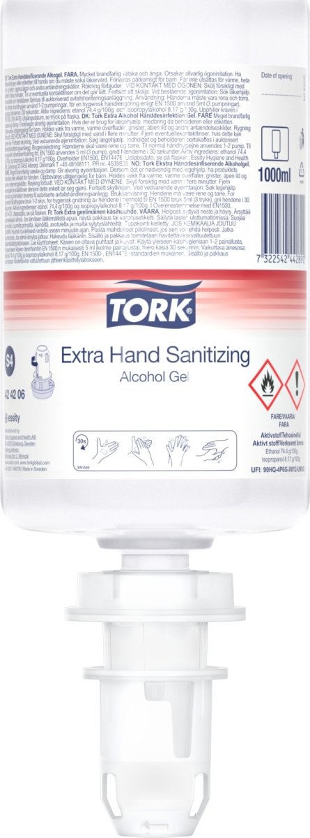Tork S4 Premium handdesinfektion 80 %, gel, 1 l