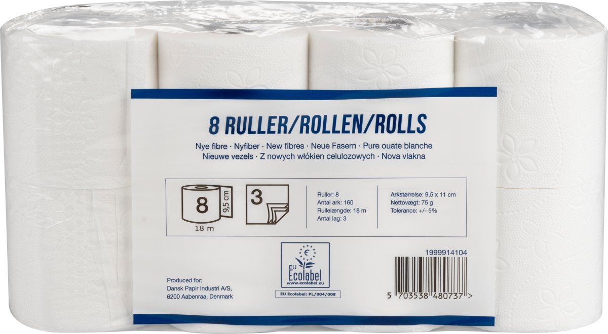 Toalettpapper 3-lager | 64 rullar | Vit | Nyfiber