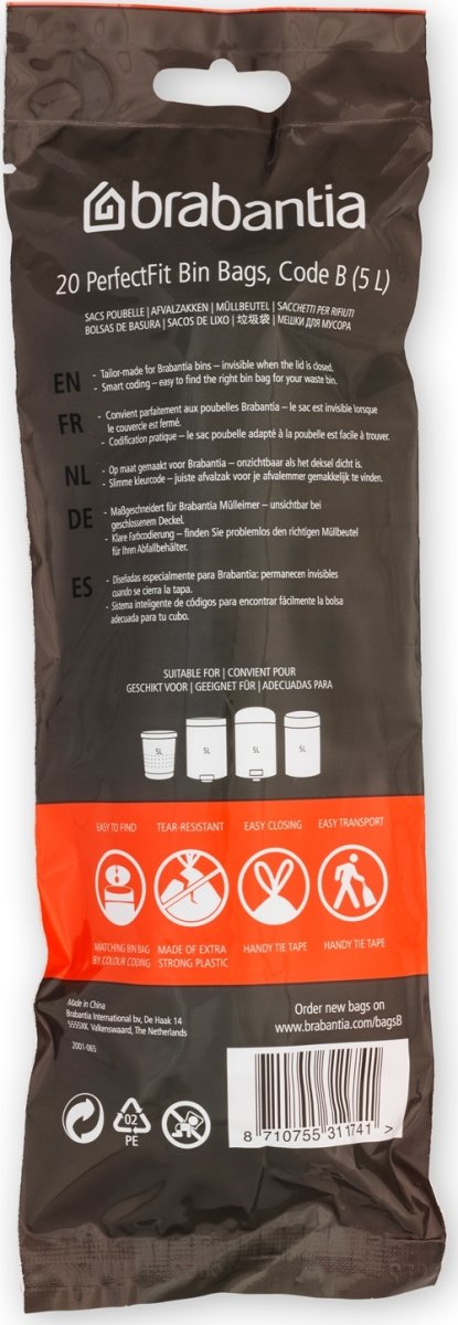 Brabantia Avfallspåse B, 5 liter, 20 st.