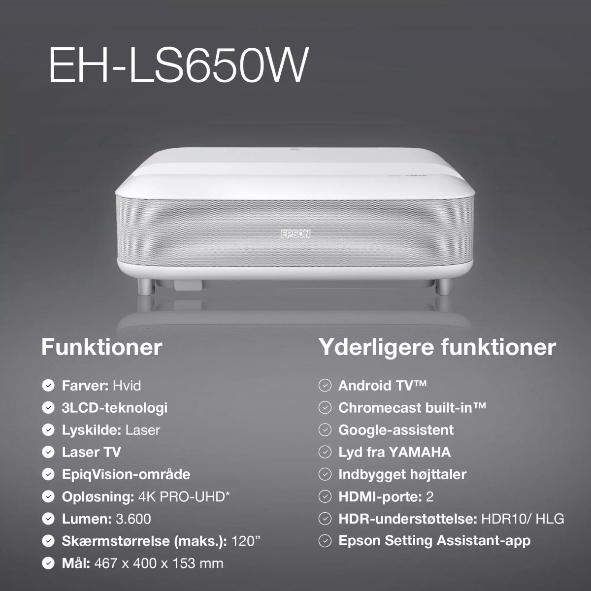 Epson EH-LS650W projektor, vit