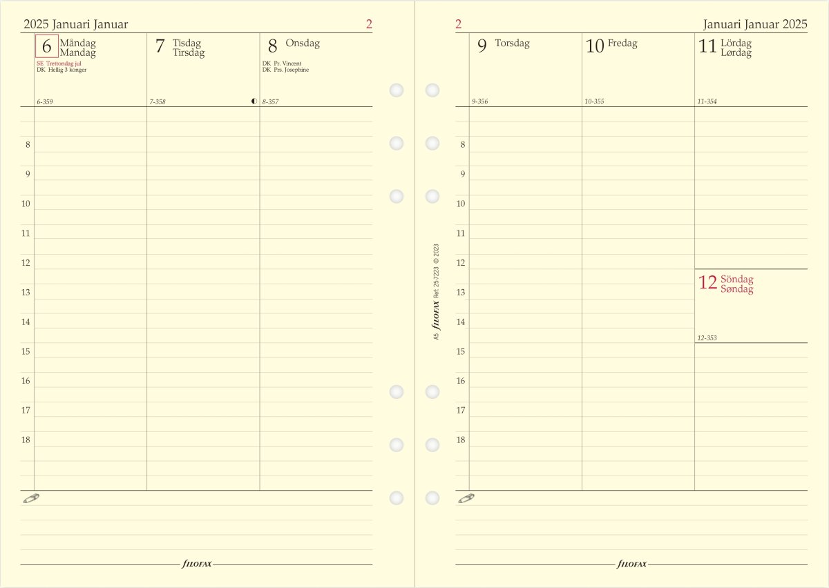 Filofax 2025 Refill, A5, Uge, Högformat
