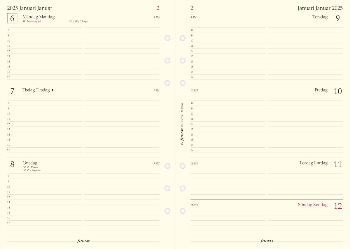 Filofax 2025 Refill, A5, Veckovis, Tvärformat