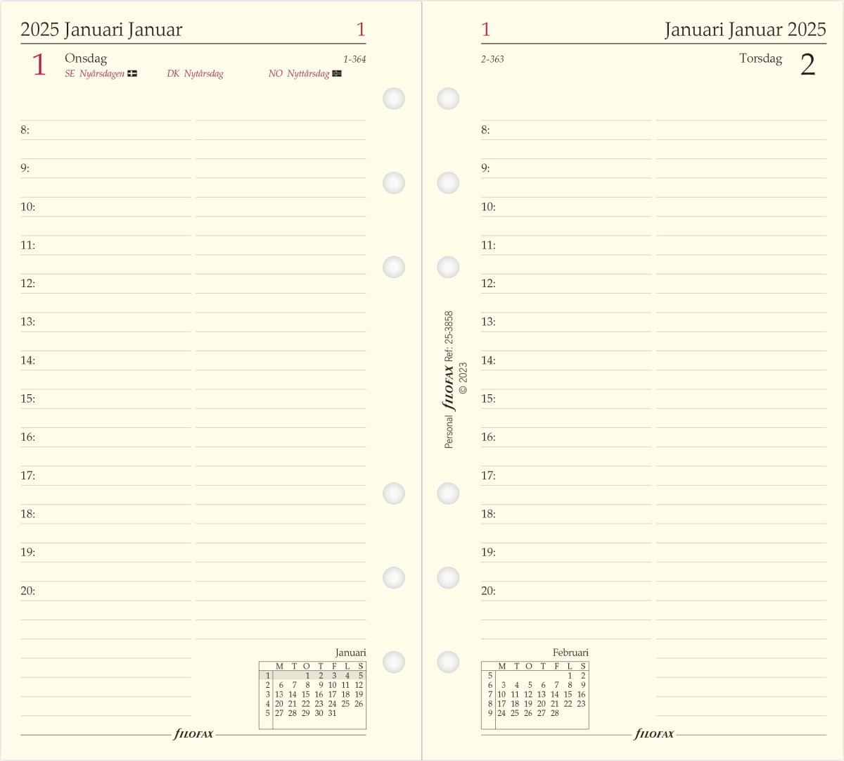 Filofax 2025 Refill, Personal, Dag