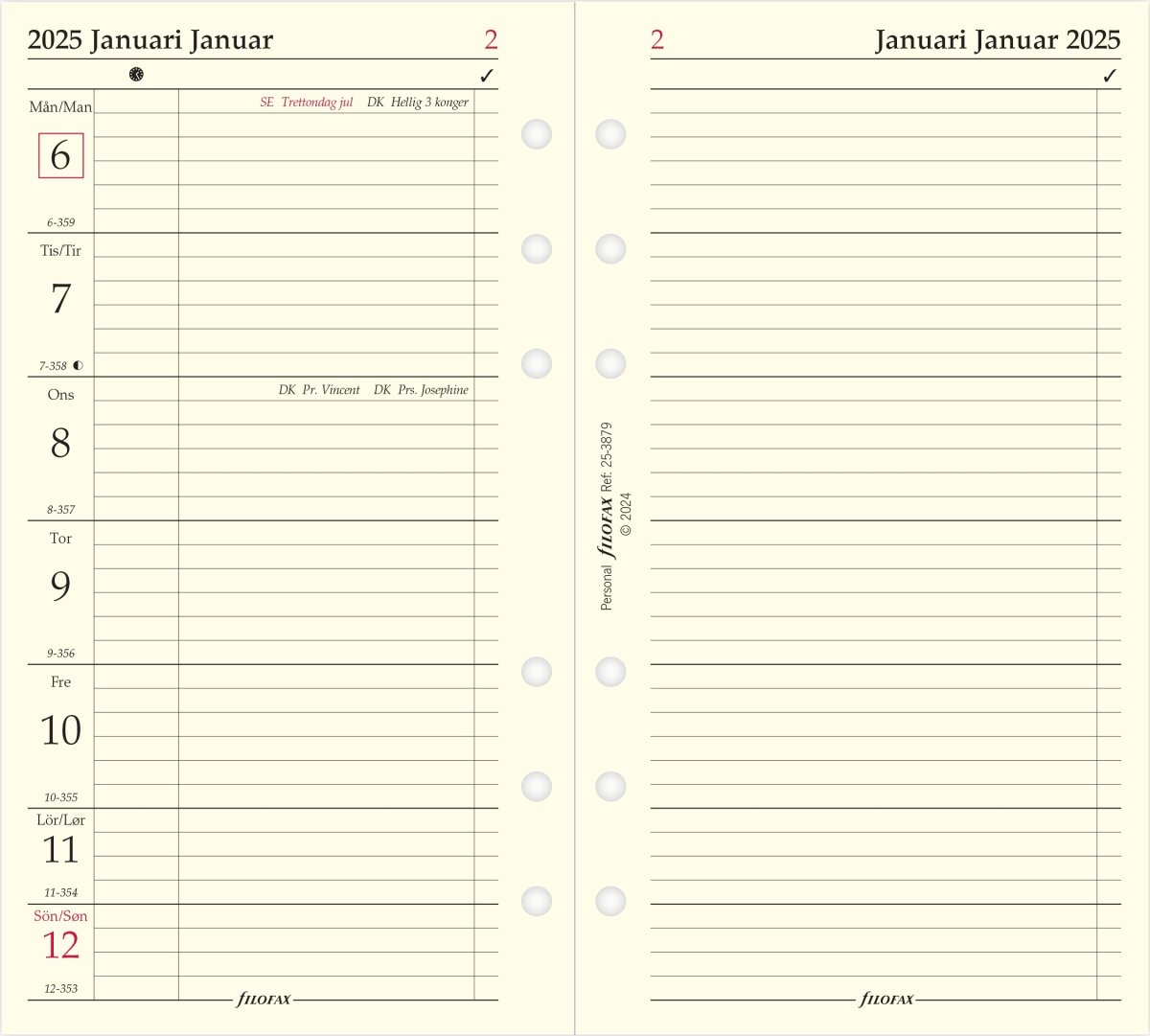 Filofax 2025 Refill, Personal, Vecka per uppslag