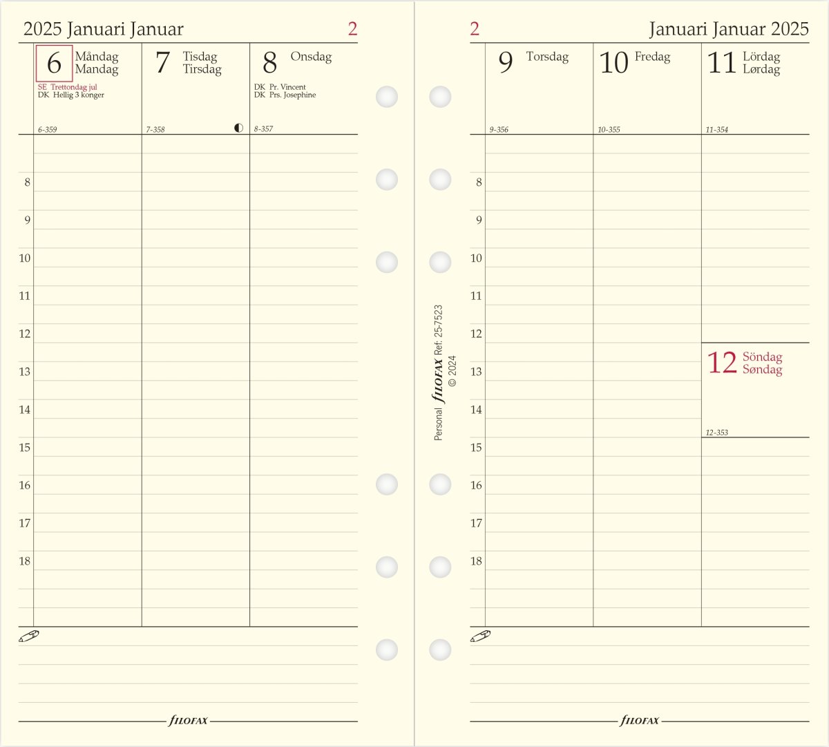 Filofax 2025 Refill, Personal, Uge, Högformat