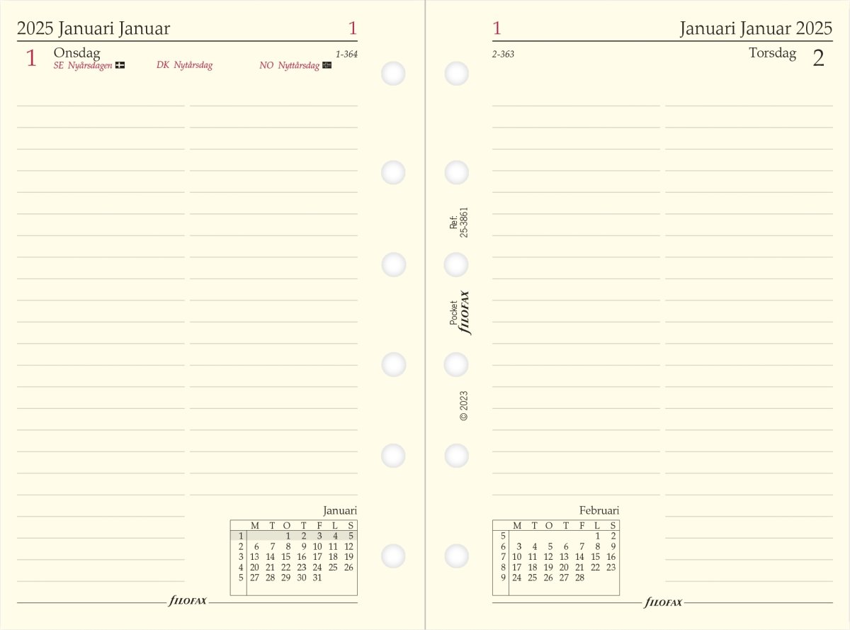 Filofax 2025 Refill, Pocket, Dag