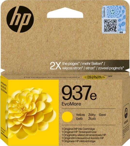 HP 937e EvoMore Original bläckpatron, Gul