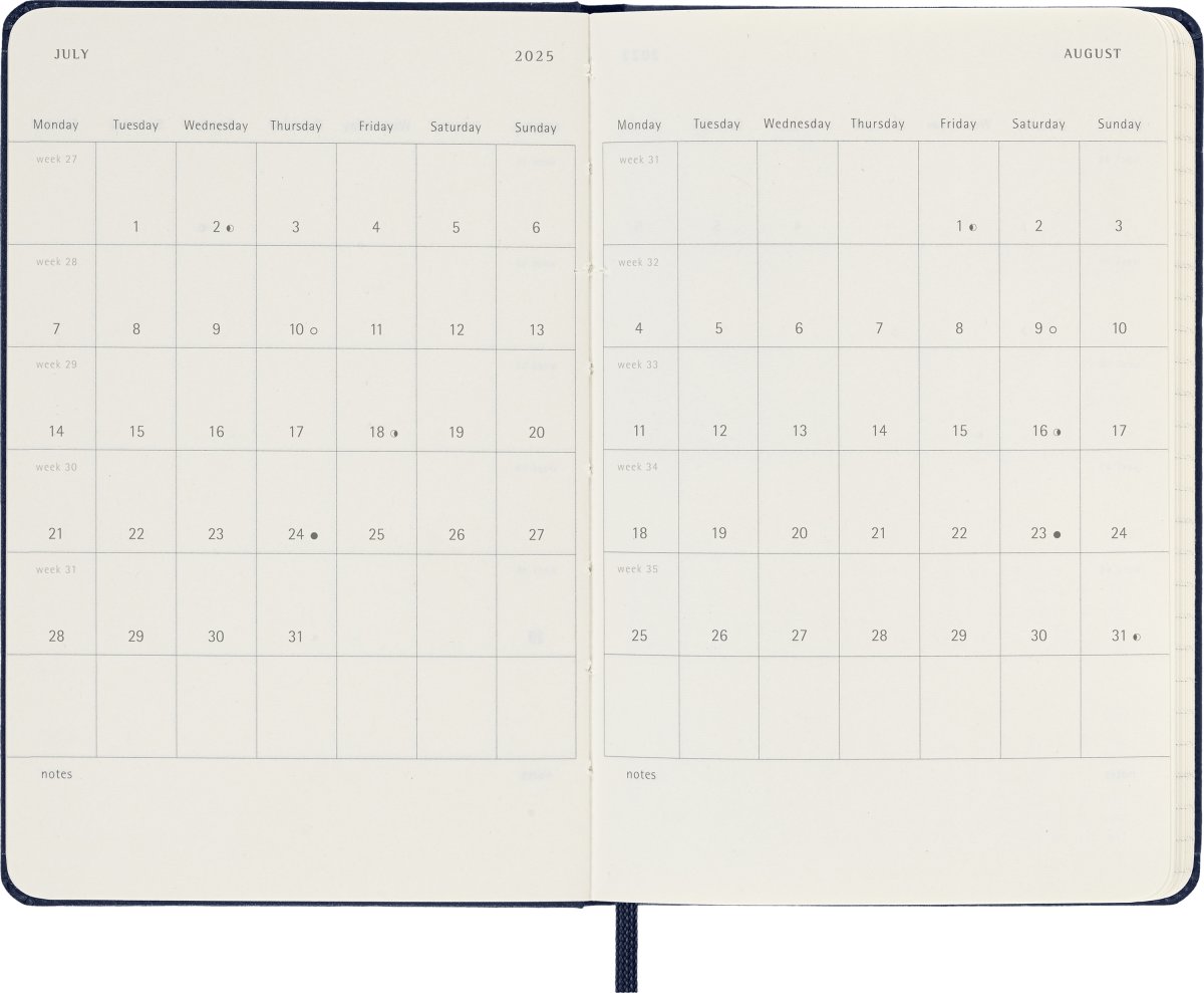 Moleskine 2025 Kalender, H, Vecka, Poc., Blå