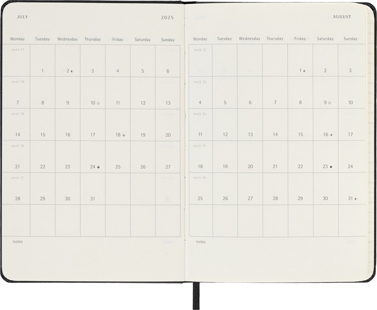 Moleskine 2025 Kalender, H, Vecka, Poc., Sortera