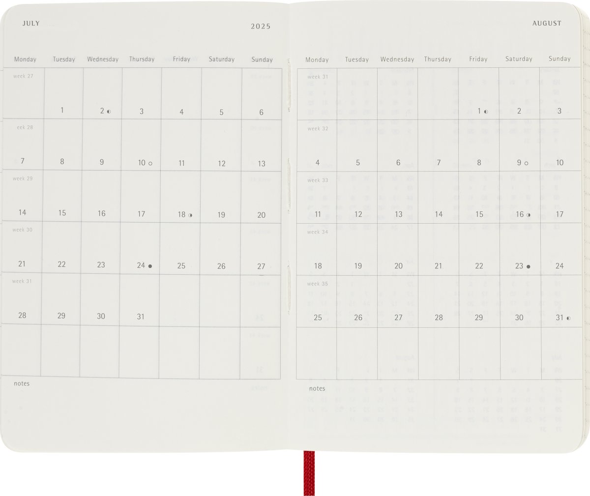 Moleskine 2025 Kalender, S, Vecka, Poc., Röd