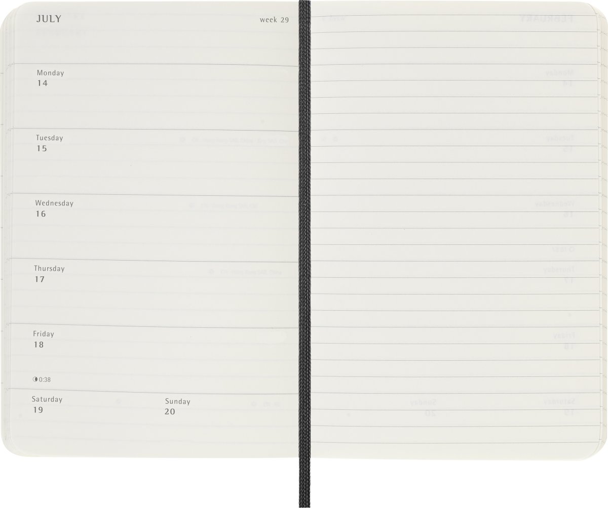 Moleskine 2025 Kalender, S, Vecka, Poc., Svart