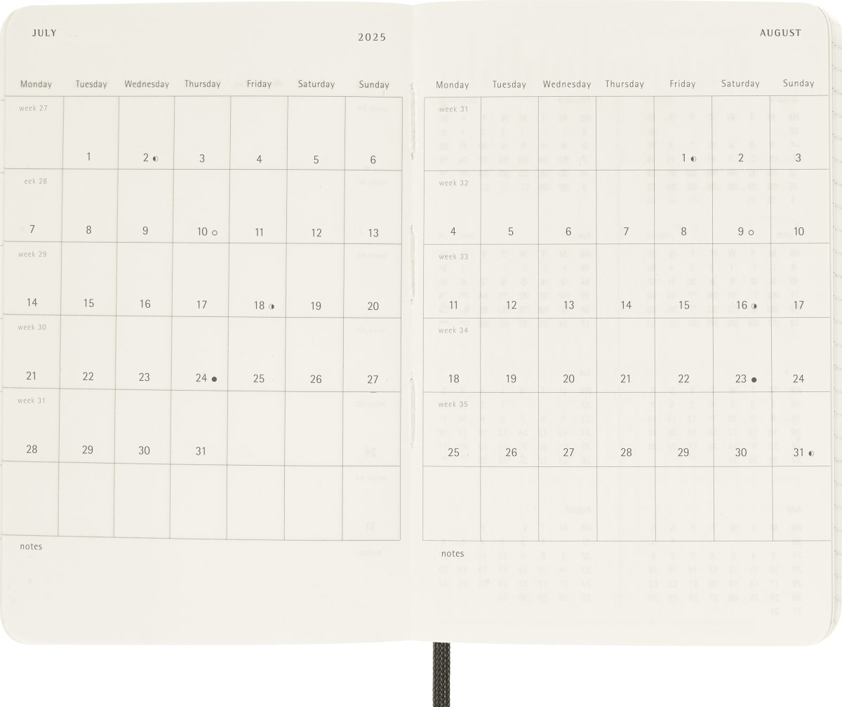 Moleskine 2025 Kalender, S, Dag, Poc., Grön