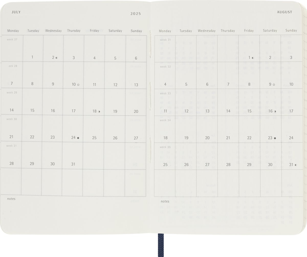 Moleskine 2025 Kalender, S, Dag, Poc., Blå