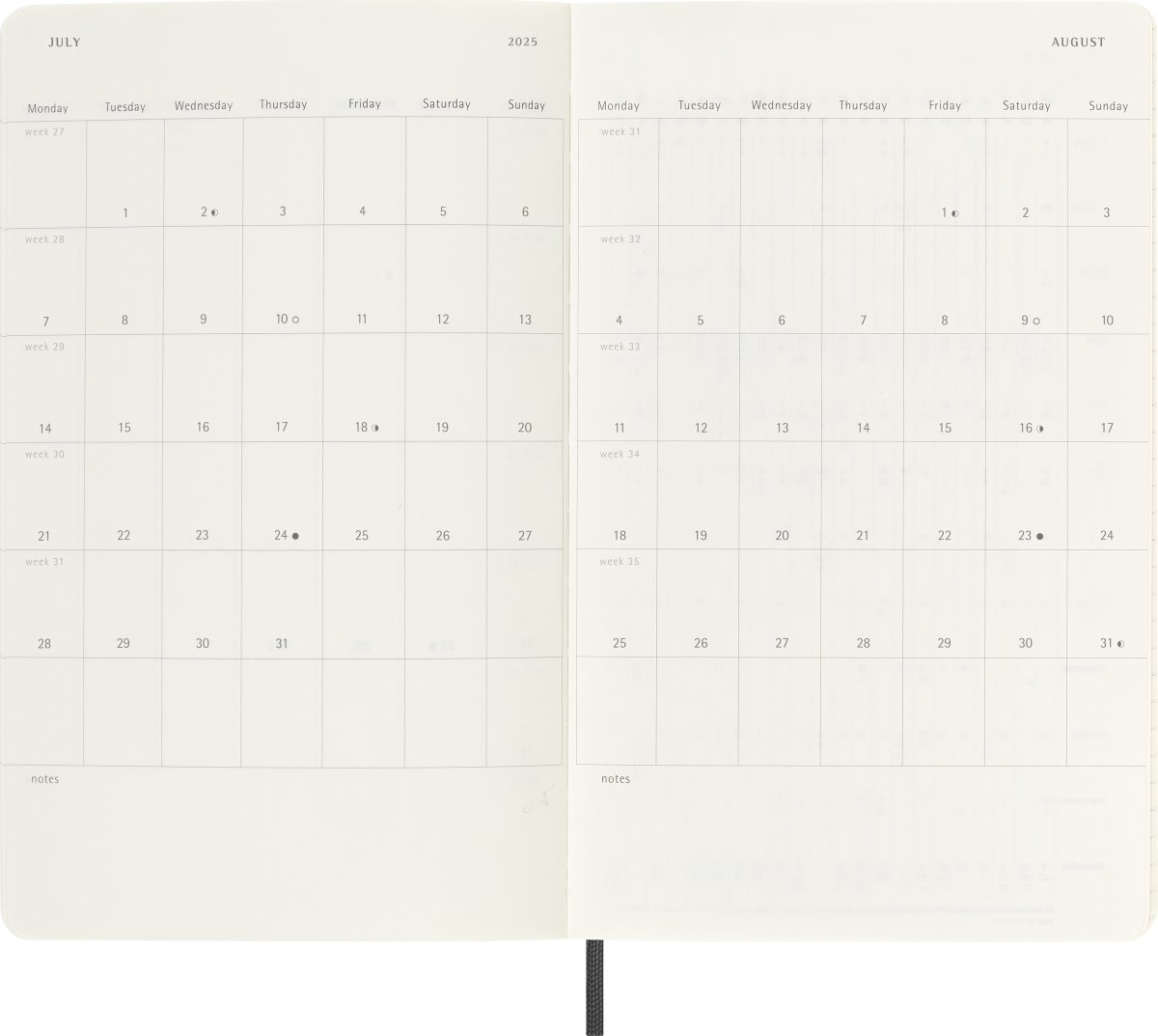 Moleskine 2025 Kalender, S, Vecka, L, Svart