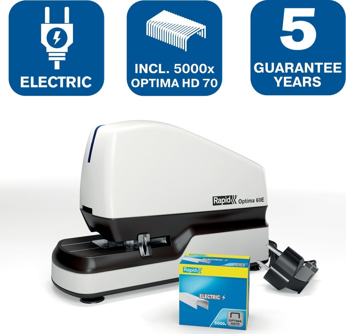 Rapid Optima 60E Elektrisk häftapparat, 60 ark