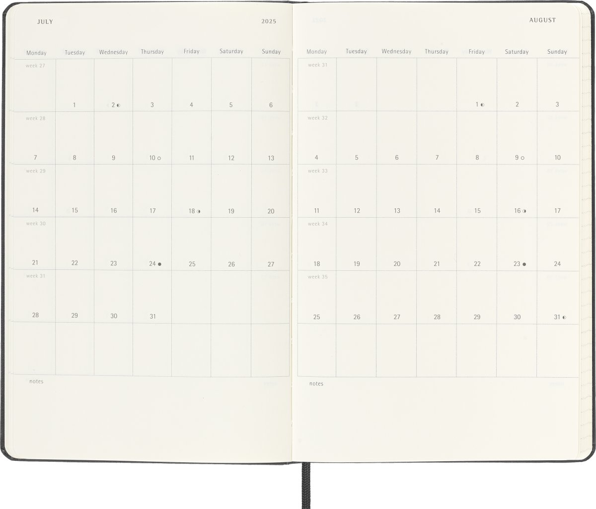 Moleskine 2025 Kalender, H, Vecka v., L, Svart