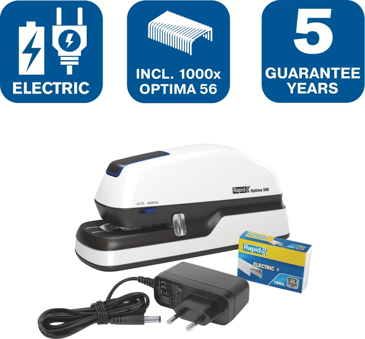 Rapid Optima 20E Elektrisk häftapparat, 20 ark