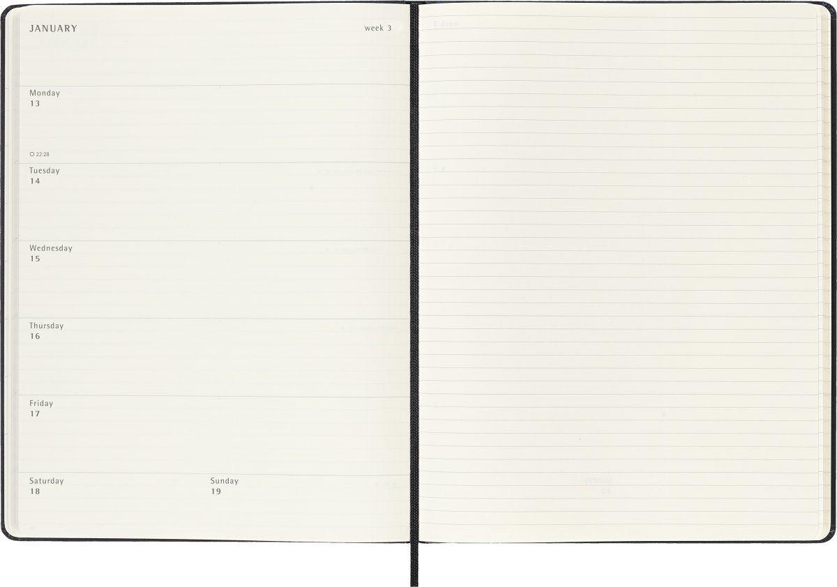 Moleskine 2025 Kalender, H, Vecka, XL, Svart