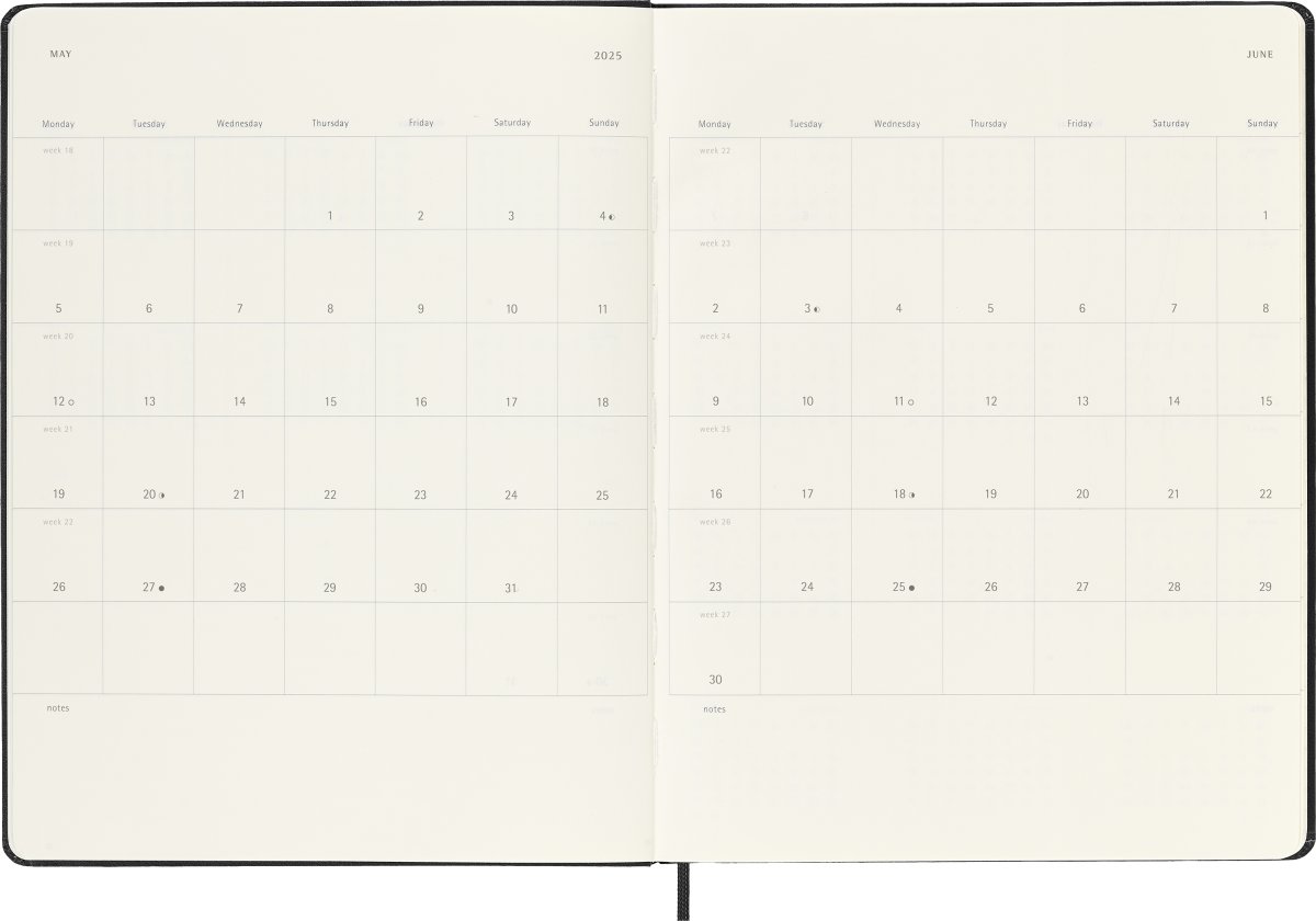 Moleskine 2025 Kalender, H, Vecka, XL, Svart