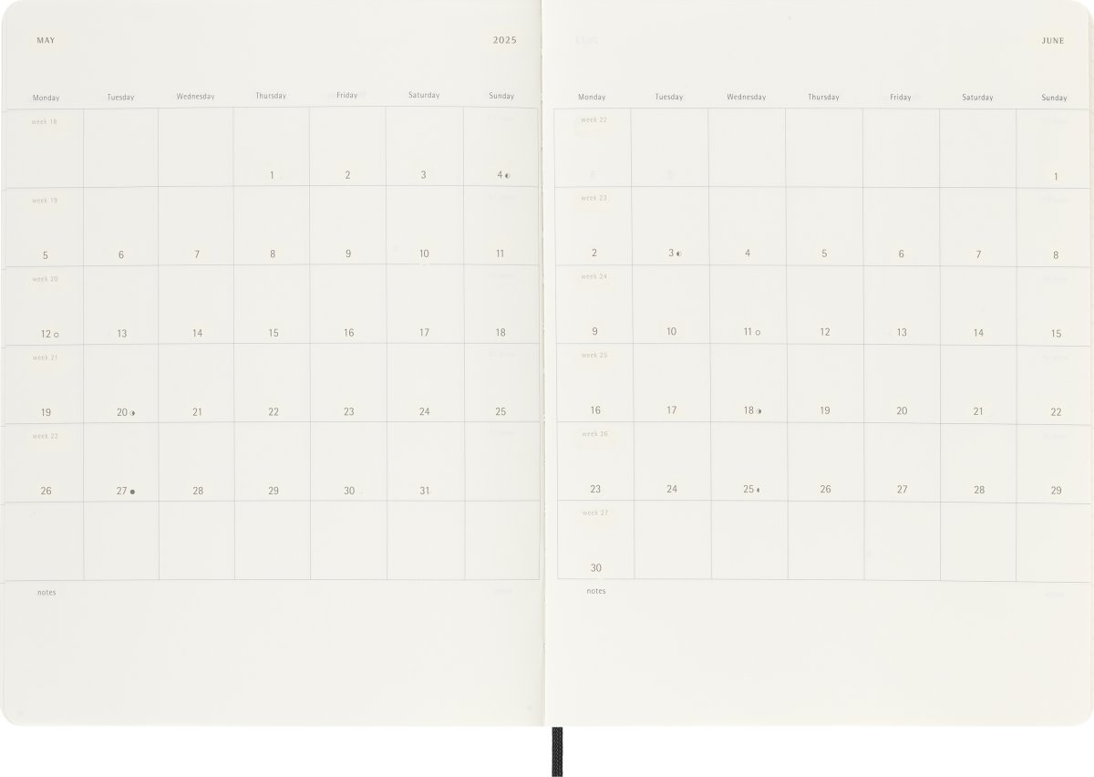 Moleskine 2025 Kalender, S, Vecka, XL, Svart